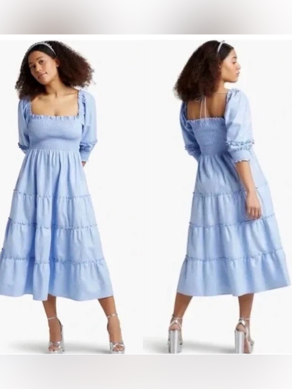 Hill House Cotton Nesli  Nap Dress In Light Blue Glitter Check  Dress Size Small